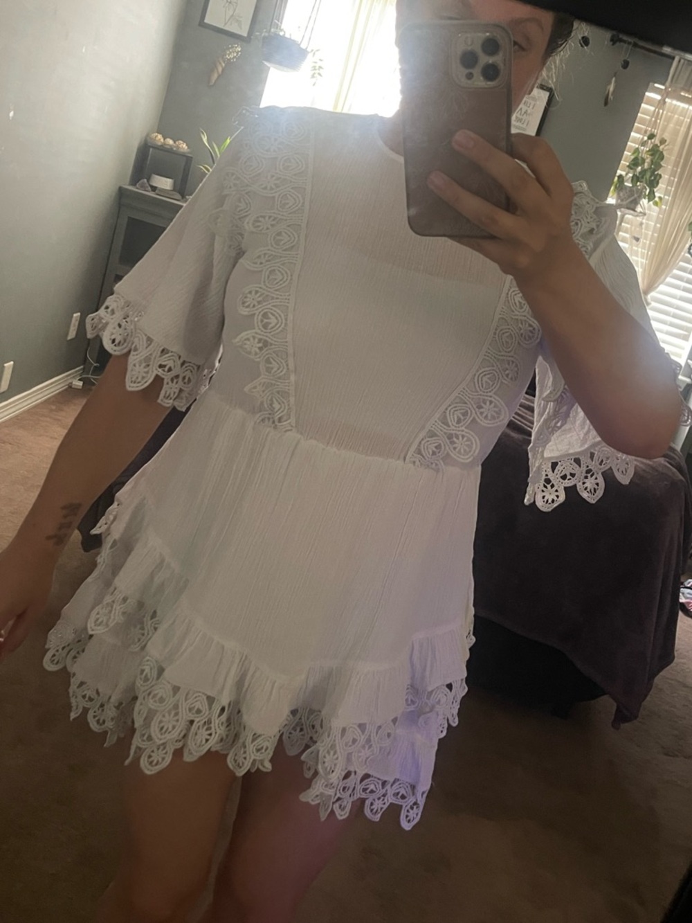 H&M White Lace Tiered Mini Dress